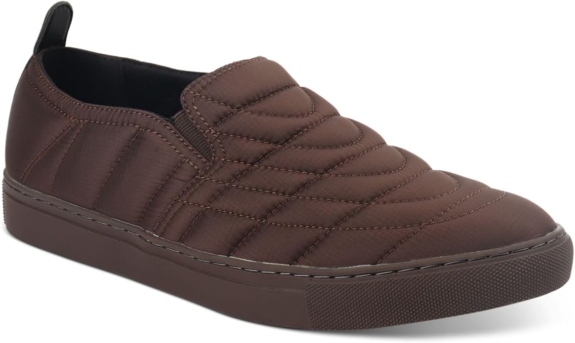 Alfani Mens Brown Pull Tab Cushioned Comfort Quilted Goring Cooper Round Toe Platform Slip On Sneakers Shoes